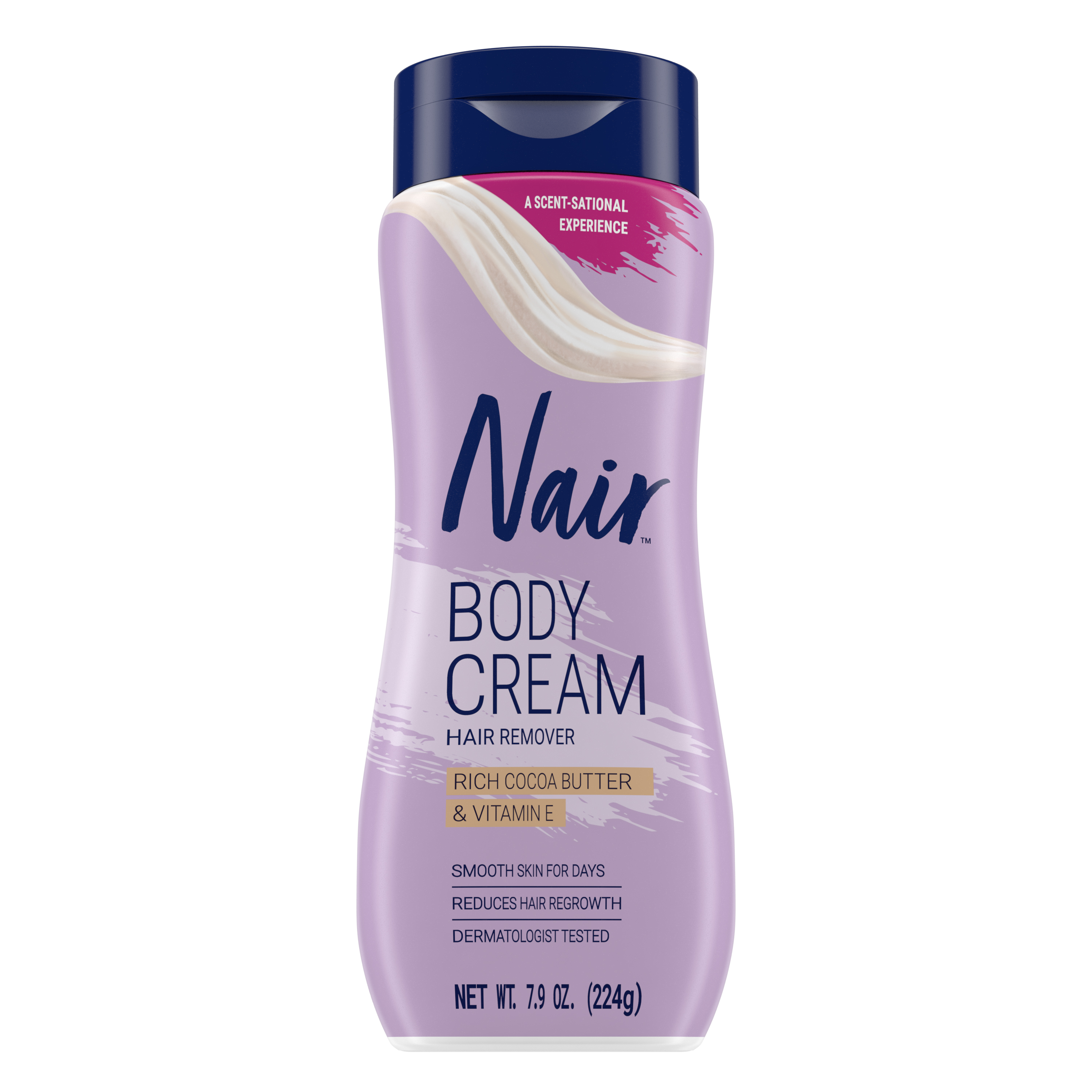 nair nair body hair remover cream with rich cocoa butter and vitamin e for body, dermatologist tested 7.9 oz.