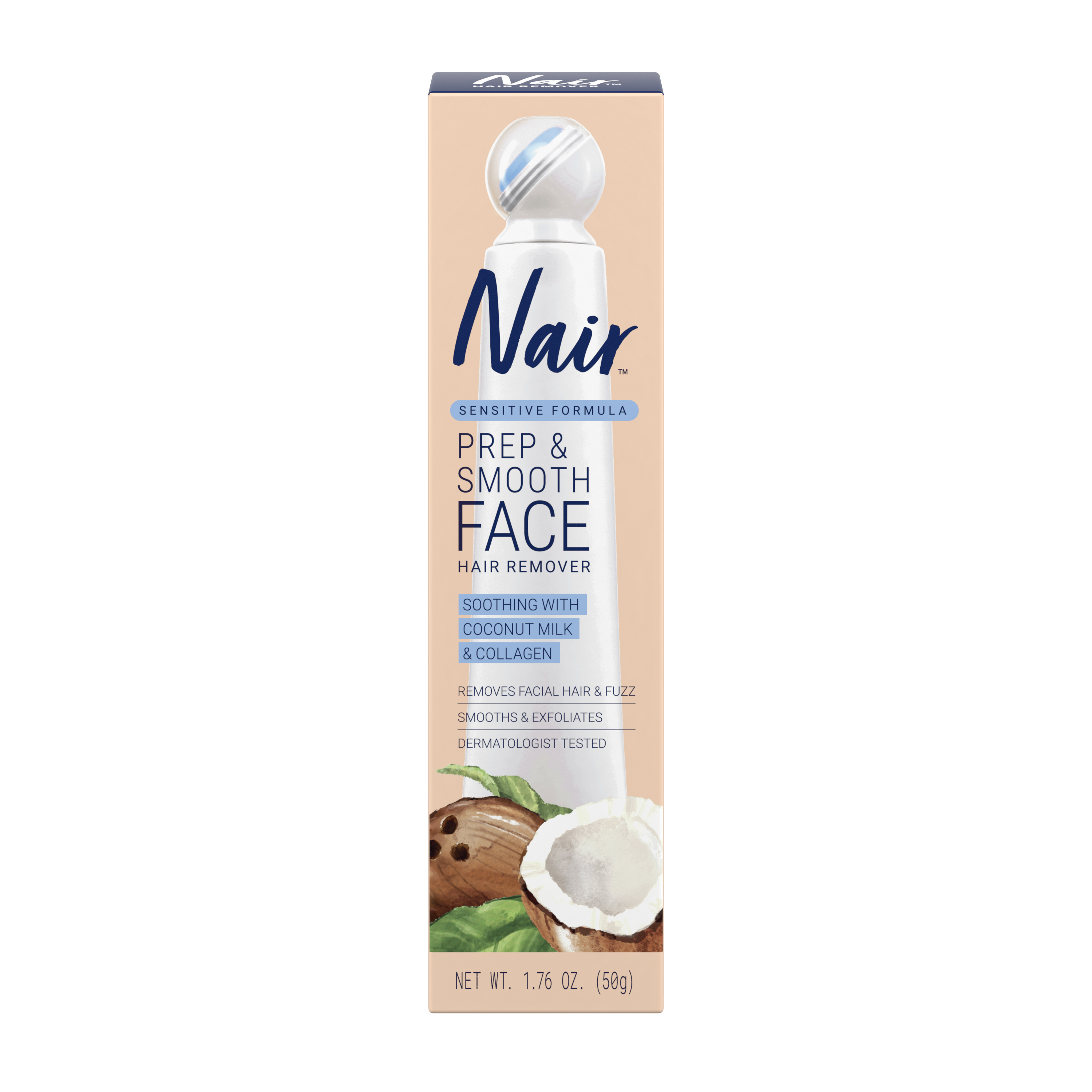 nair nair prep&smooth soothing with coconut milk&collagen face hair remover for women, sensitive formula, for upper lip, chin and cheek