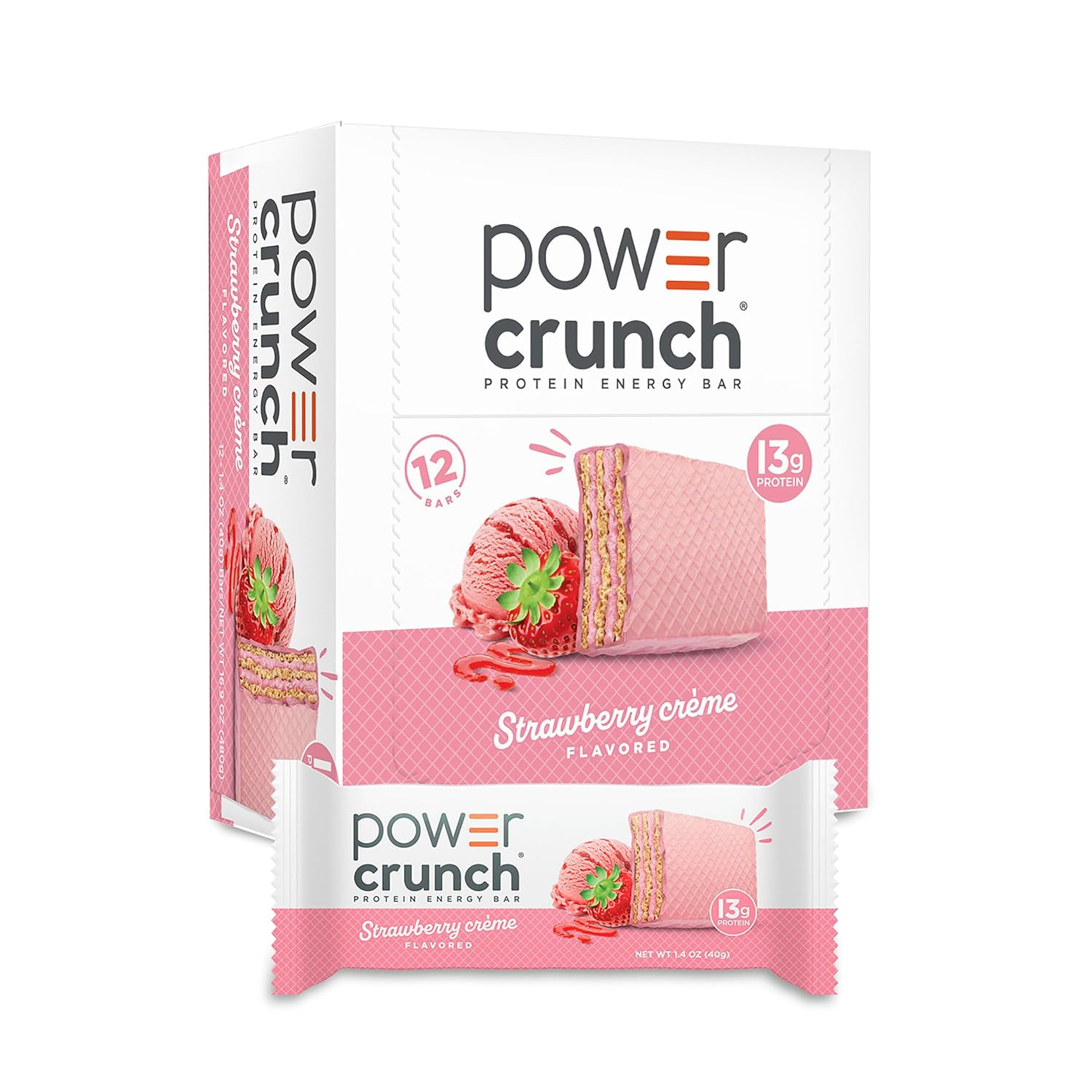 powercrunch power crunch protein bars strawberry creme net wt 1.4 oz.