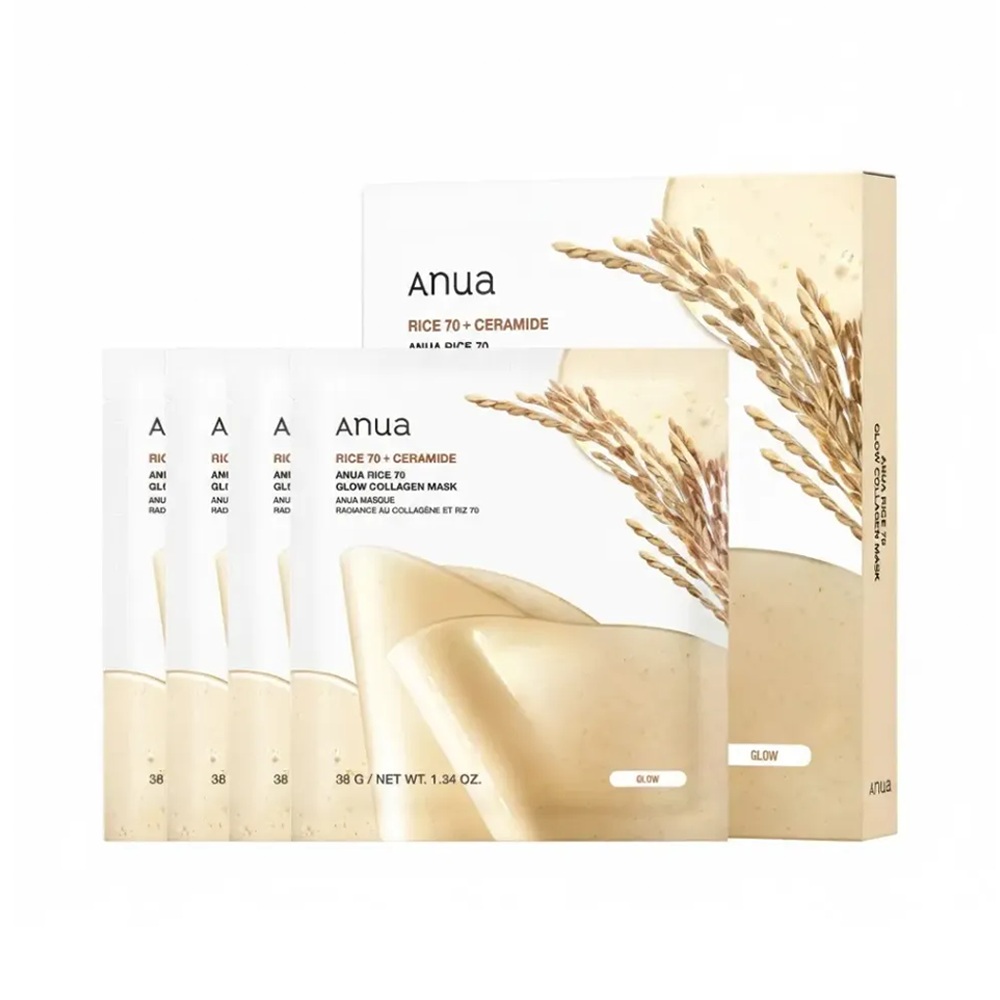 anua anua rice low collagen mask 4ct 1.34 oz.
