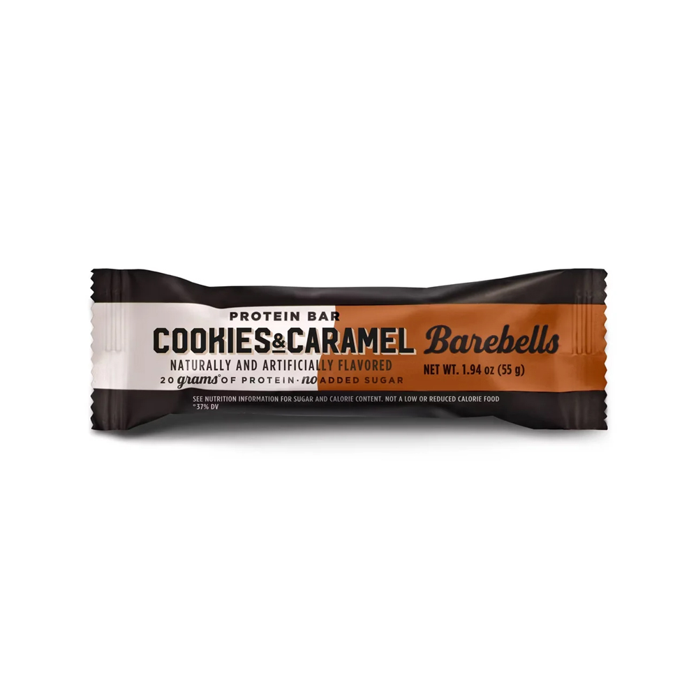 barebell barebell protein bar cookies & caramel net wt 1.9 oz.
