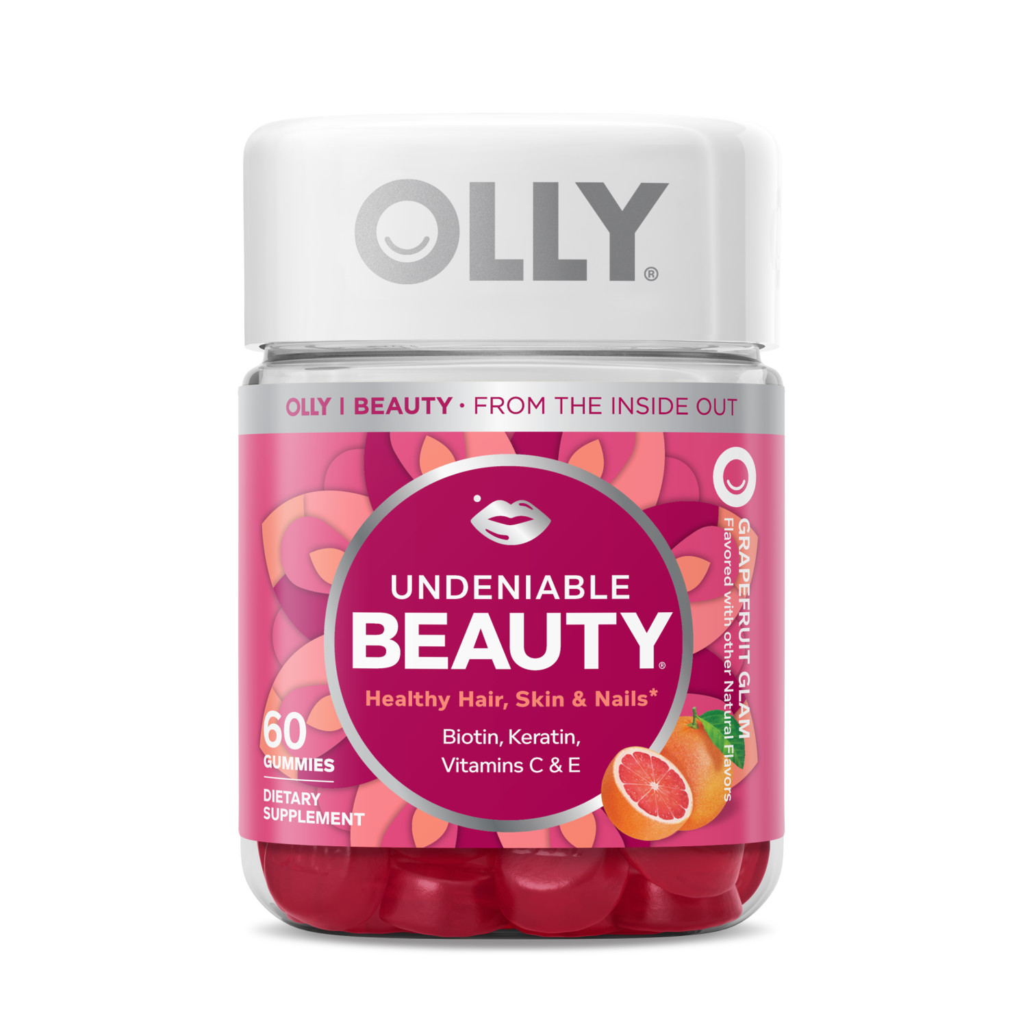 olly olly undeniable beauty gummy - grapefruit glam, 60ct