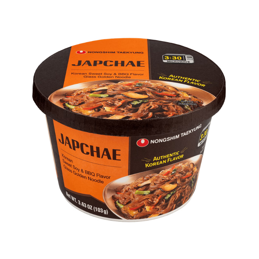 nongshim nongshim japchae korean sweet soy & bbq flavor glass golden noodle 3.63 oz.