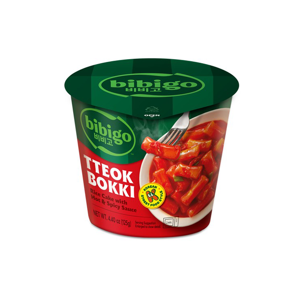 bibigo cj bibigo tteokbokki cup spicy 4.40 oz.