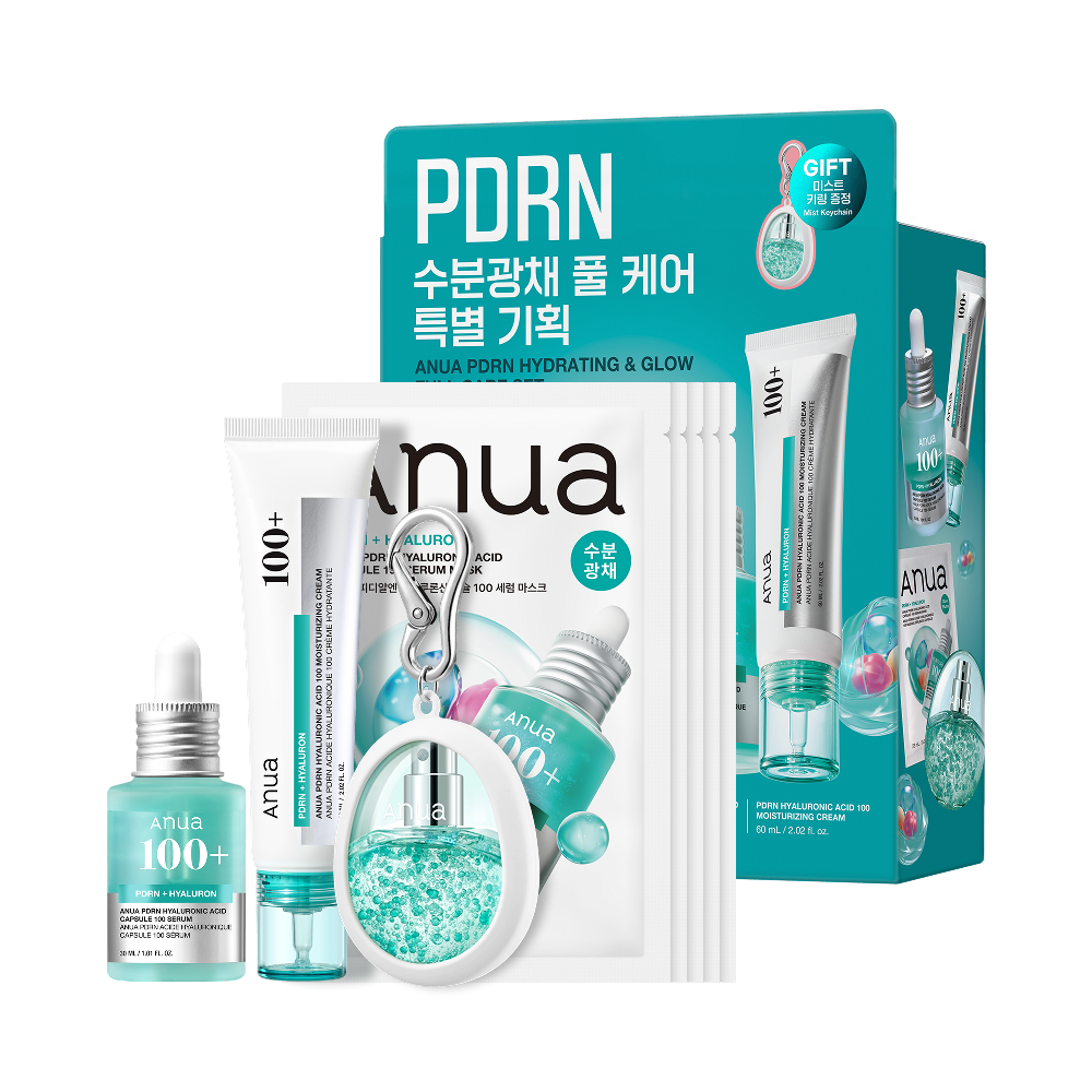 아누아 아누아 피디알엔 수분광채 풀케어 4종 기획세트 (+미스트 키링) (세럼 30ml + 미스트 30ml + 크림 60ml + 마스크팩 5매) (역)