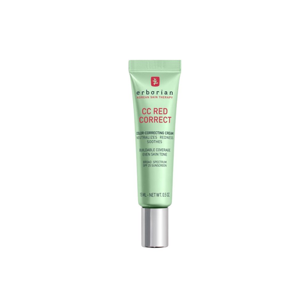 erborian erborian cc red correct color-correcting cream broad spectrum spf 25 sunscreen with centella asiatica 0.5 oz.