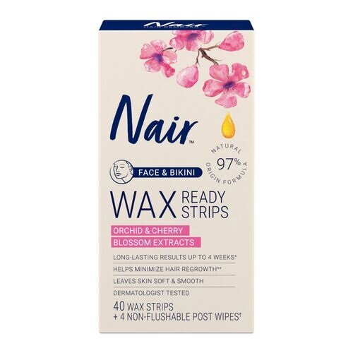 nair nair hair remover wax ready strips, face and bikini hair removal wax strips, 40 count