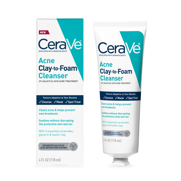 cerave cerave acne clay-to-foam paste cleanser & mask 4 fl. oz.