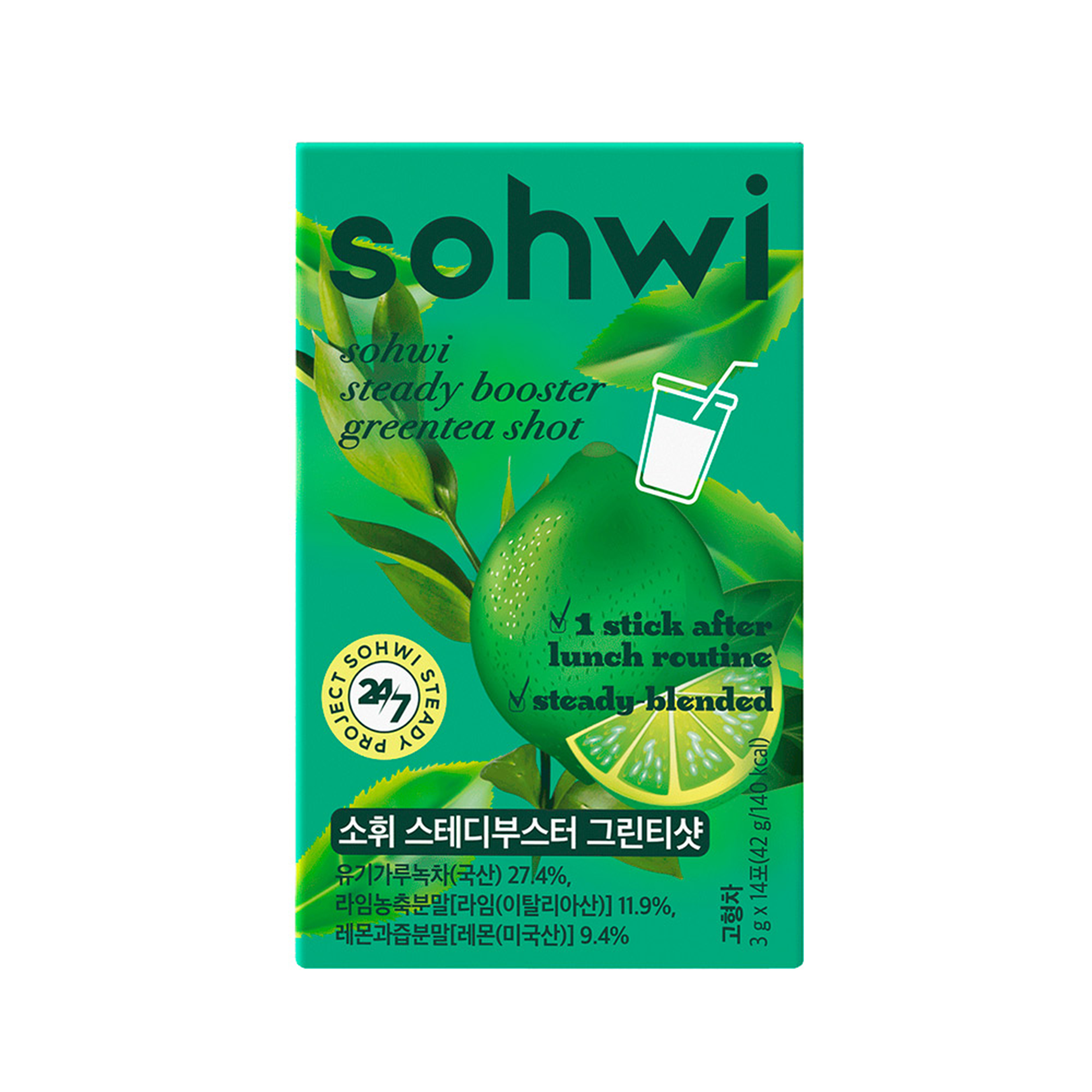 sohwi sohwi steady booster green tea shot 0.1 oz. x 14ea