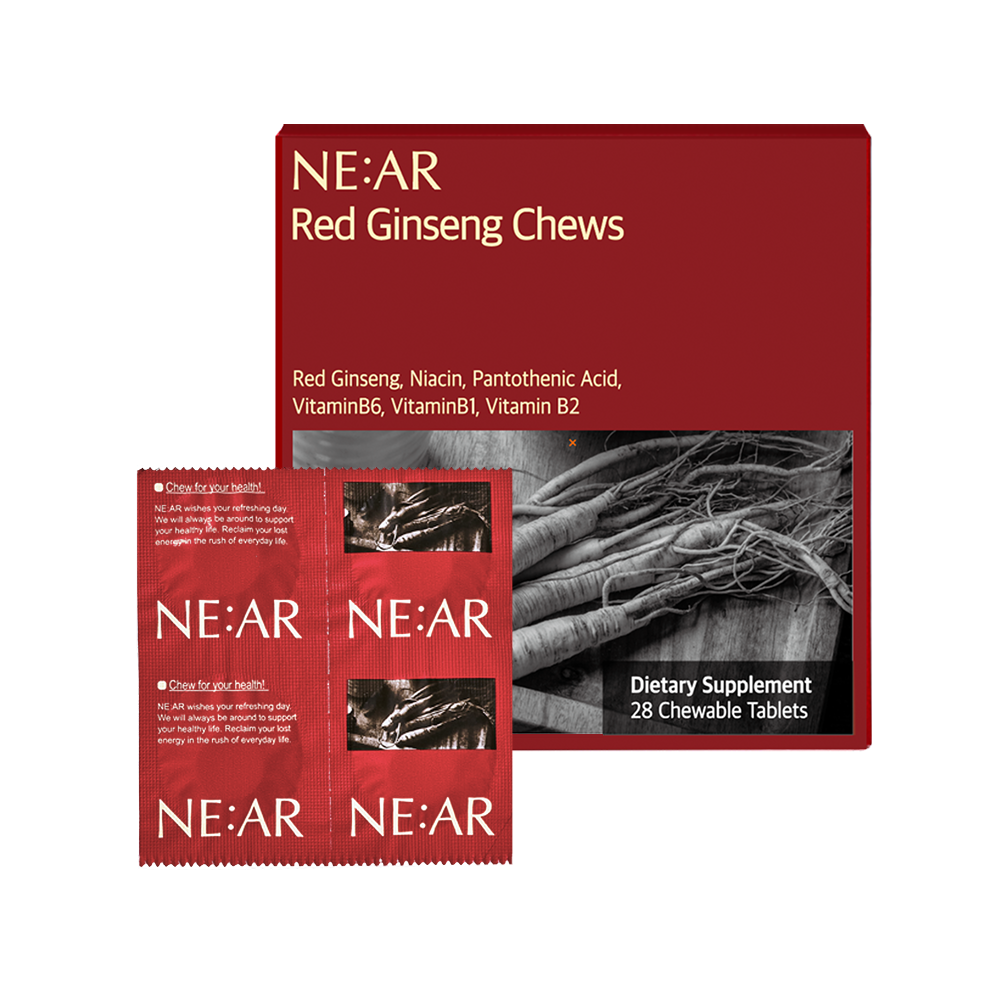 near ne:ar red ginseng chews net. wt. 1.68 oz.