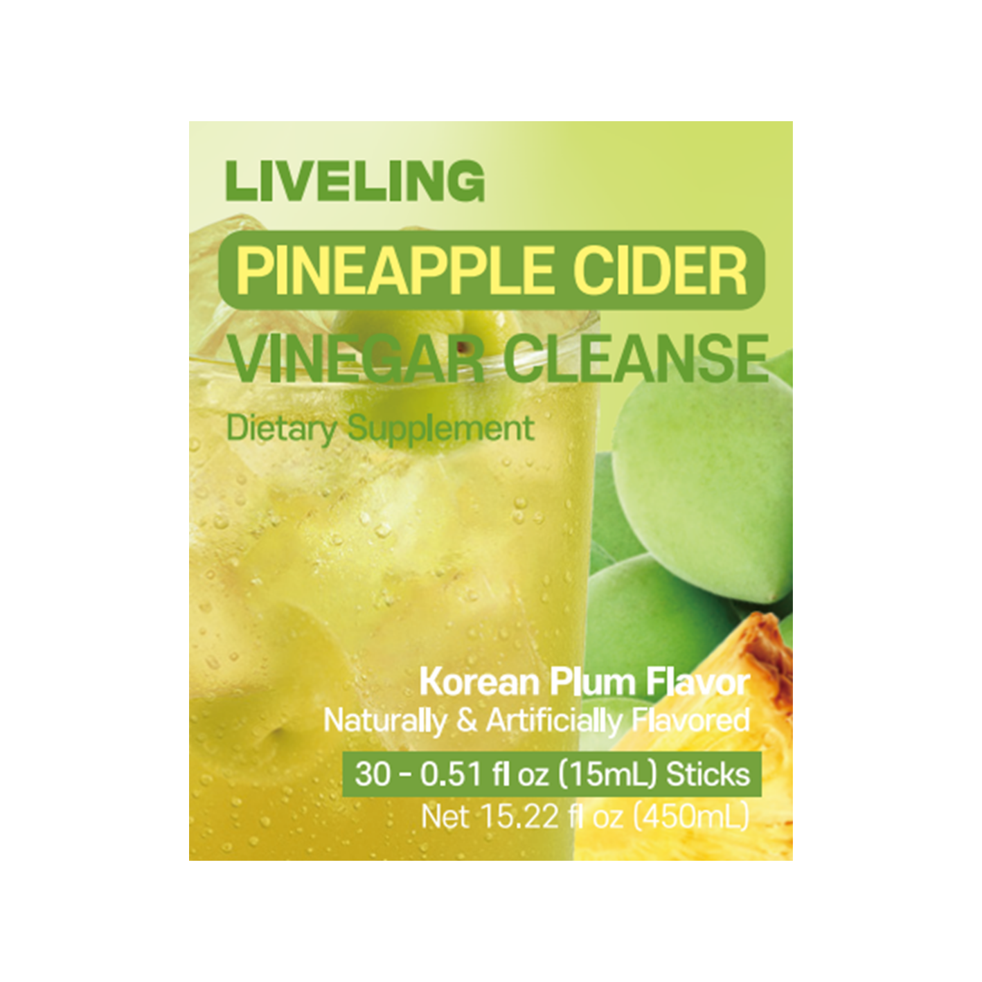 liveling liveling pineapple cider vinegar cleanses korean plum flavor 0.51 oz. x 30ea