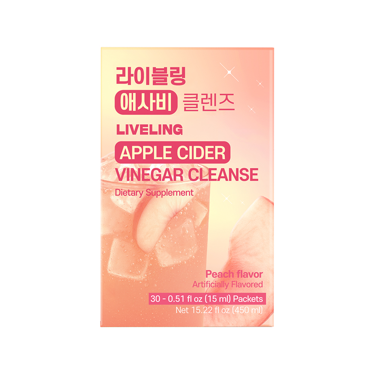 liveling liveling apple cider vinegar cleanses peach flavor 0.5 fl. oz. x 30ea