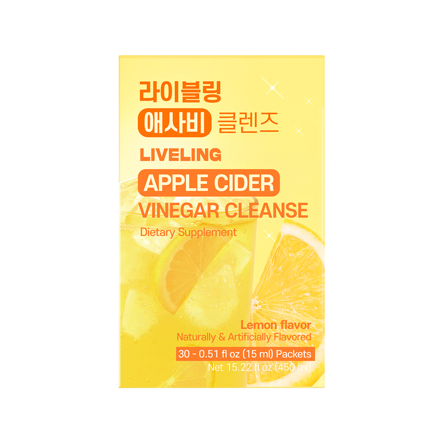 liveling liveling apple cider vinegar cleanses lemon flavor 0.51 oz. x 30ea