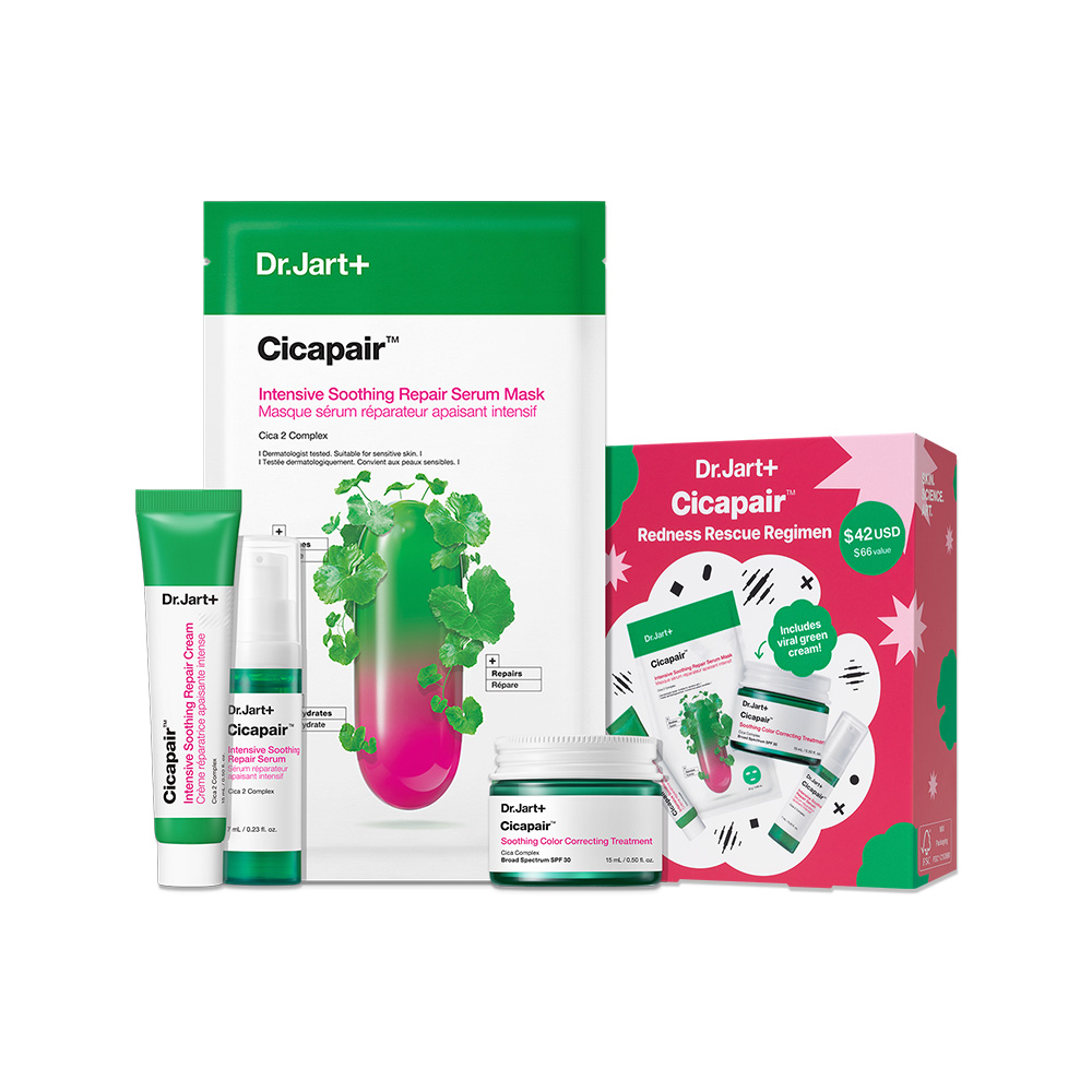 drjart dr.jart+ cicapairtm redness rescue regimen kit : mask 0.88 oz. + serum 0.23 fl. oz. + cream 0.50 fl. oz. + treatment 0.50 fl. oz.